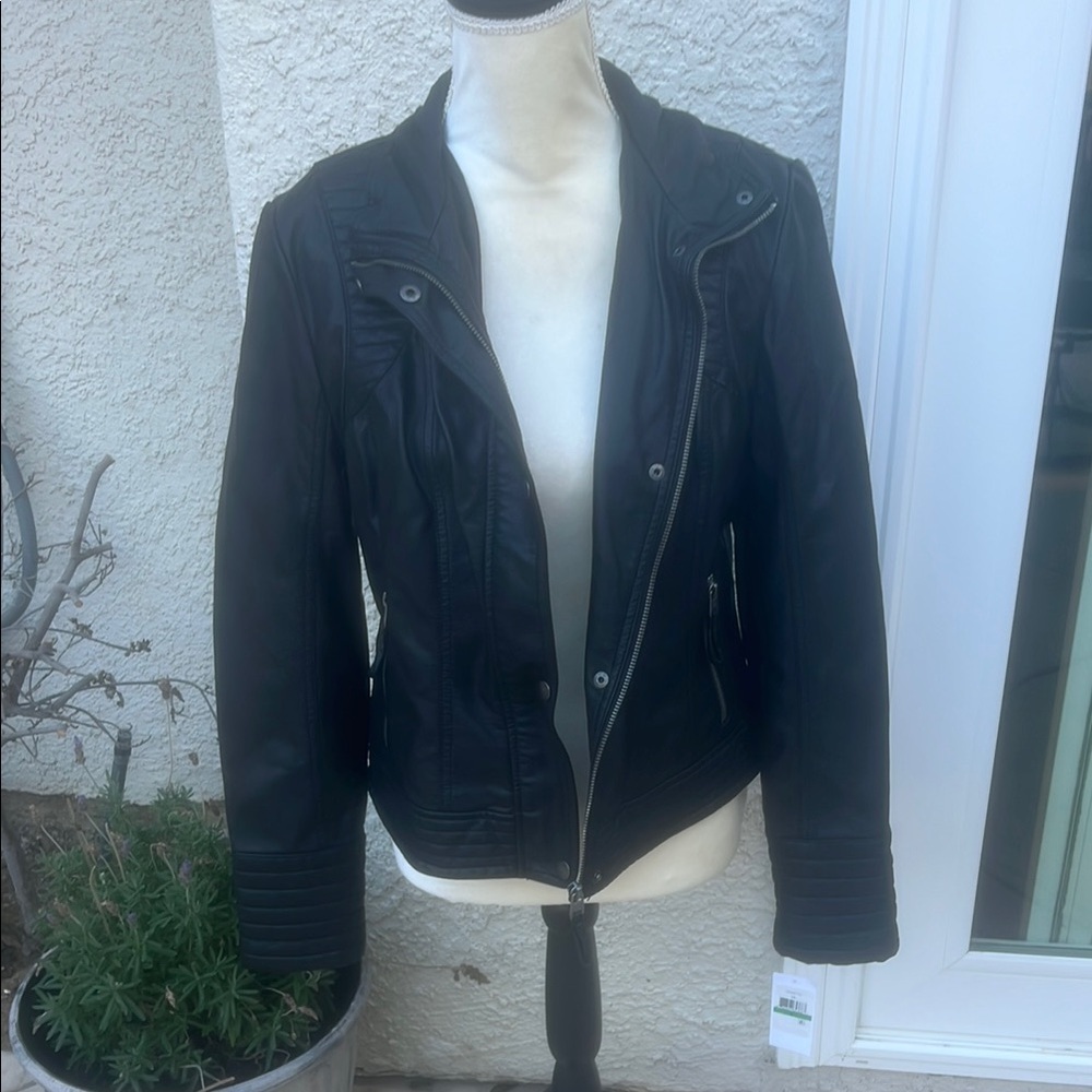 Jessica Simpson Black Faux Leather Moto Jacket Women's Size L NWT
